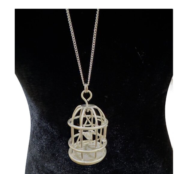 Silver Birdcage Pendant Necklace With Delicate Chain Unique Vintage Accessory - Picture 12 of 13